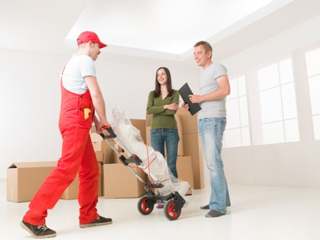 Boxes and furniture arranged by cubic-yard load size