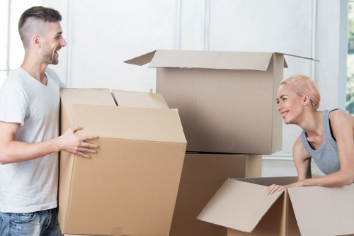 Packed boxes and furniture ready for transport in Charlton