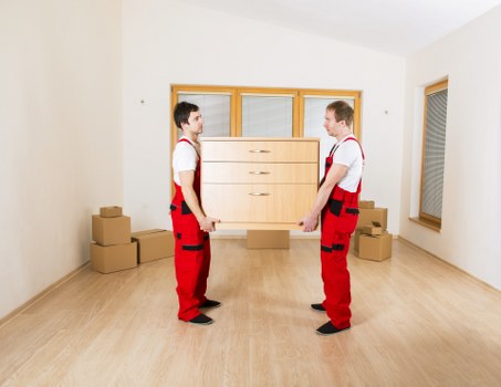 Furniture and boxes arranged for transport in a removals van